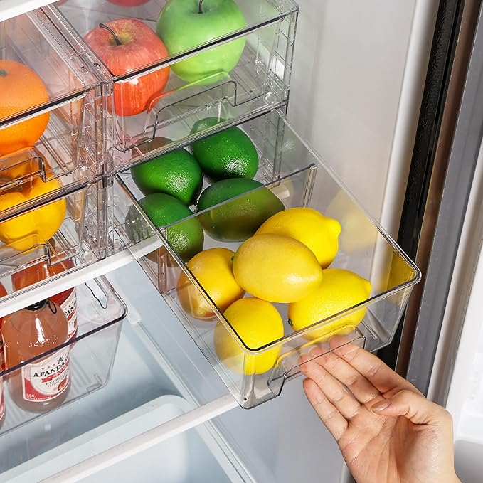 8 Pack Stackable Storage Drawers, Clear Acrylic Drawer Organizers with Handles