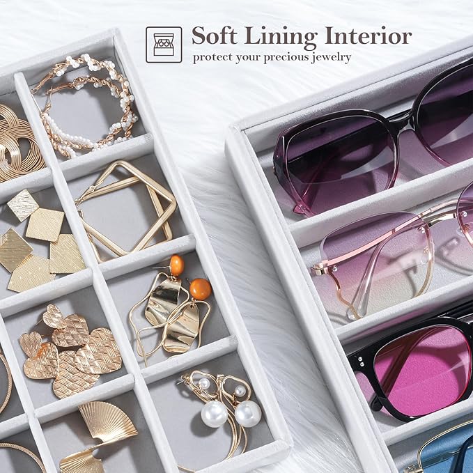 ProCase Stackable Jewelry Organizer Trays for Drawers, Jewelry Drawer Inserts Container Display Case Storage for Earring Necklace Ring Bracelet Sunglasses Glass -Grey, 4 Layers