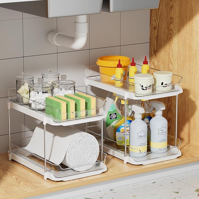 3 Pack 2-Tier Bathroom Under Sink Organizers and Storage