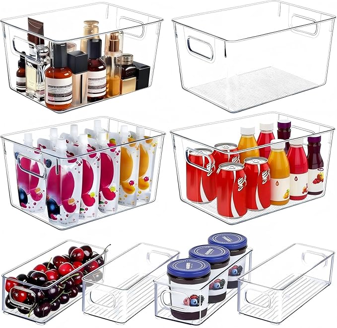 Set of 8 Clear Plastic Storage Bins