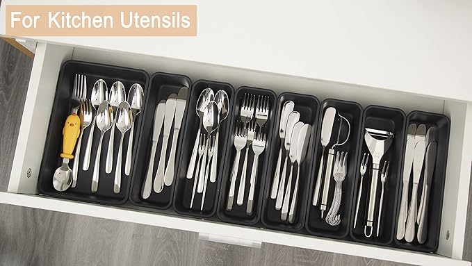 Kutesna 15 PCS Interlocking Desk Drawer Organizer Separator for Office,Bathroom,Kitchen,Makeup（Black）