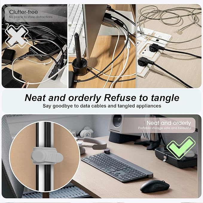 Silicone Cable Ties Cord Organizer for Cable Management, 16PCS 4.2" and 7.1" Reusable Cable Organizer Electronic Accessories for Home, Office, Kitchen, School, Travel (Grey)