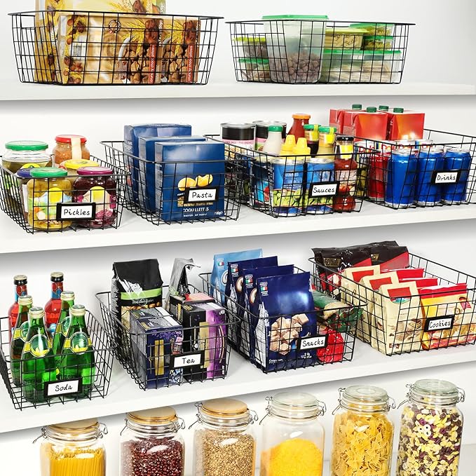 8 Set, Extra Large Wire Baskets for Organizing with Lables