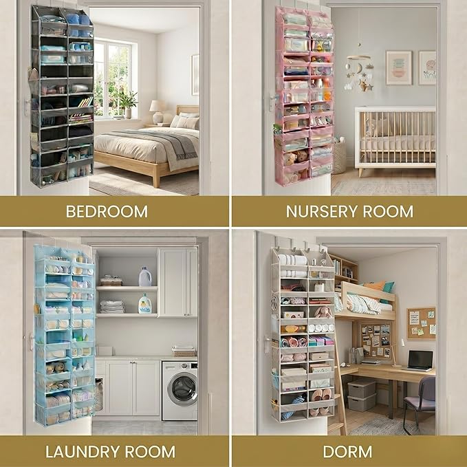 HOMELUX THEORY UPGRADED 6 Tiers Over The Door Organizer Hanging - 100D EXTRA THICK & 50lbs HUGE CAPACITY, 12 Side Mesh Pockets Over The Door Shoe Organizer, Hanging Closet Organizer (Ivory, XL)