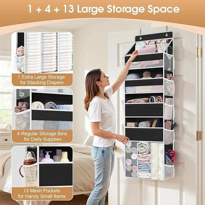5-Tier Over the Door Organizer for Hanging, 1 Pack, Black