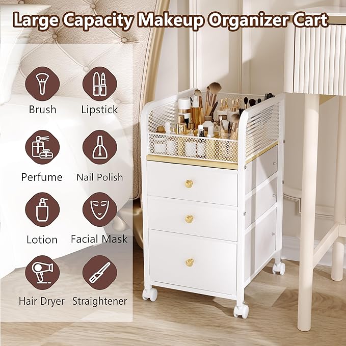Makeup Organizer Storage Cart with Drawers, Makeup Organizer on Wheels