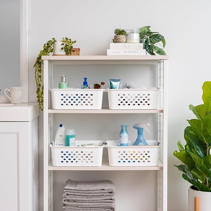 USA Plastic Basket, 4-Pack, Medium, Shelves Storage Basket for Organizing Pantry