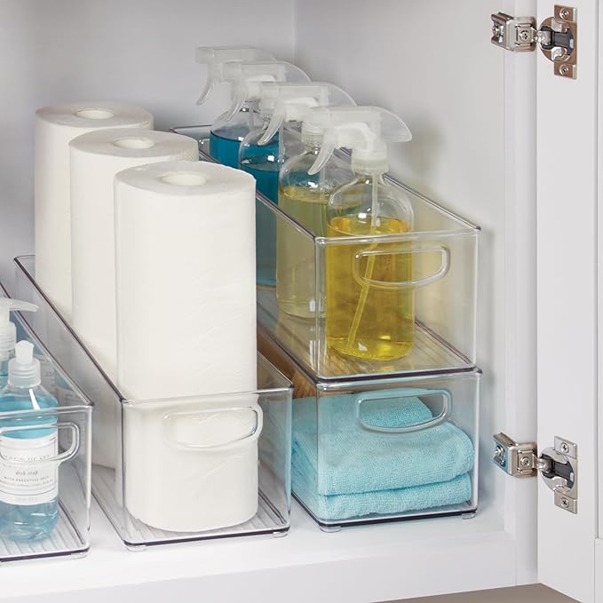 iDesign Plastic Stackable Pantry Bin for Kitchen Cabinets or Fridge, Set of 2, Clear, Made in USA