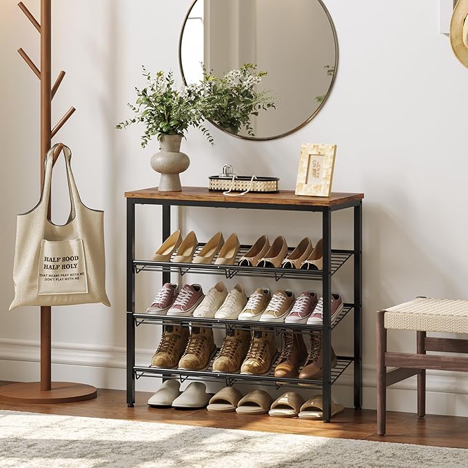 Shoe Rack for Closet, 4 Tier Shoe Organizer for Entryway, Rustic Brown