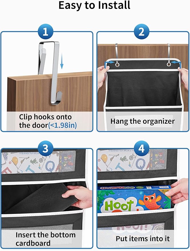 JARLINK Over the Door Organizer Storage, 5 shelf Hanging Organizer with 5 Large Capacity Pockets, Anti Tilt 44 lb Load Behind Door Storage for Bedroom, Bathroom, Pantry, Nursery, (Black)