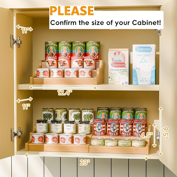 Simple Trending Expandable Bamboo Can Rack Organizer for Pantry