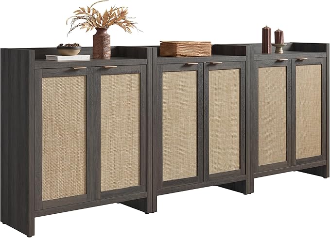 Shoe Storage Cabinet Set of 3, Large Capacity Rattan Shoe Cabinet for Entryway
