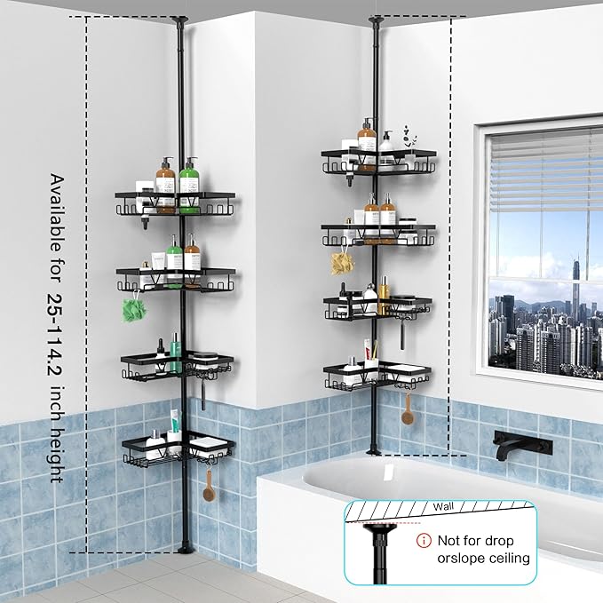 Corner Shower Caddy Tension Pole, Shower Tension Rod Organizer