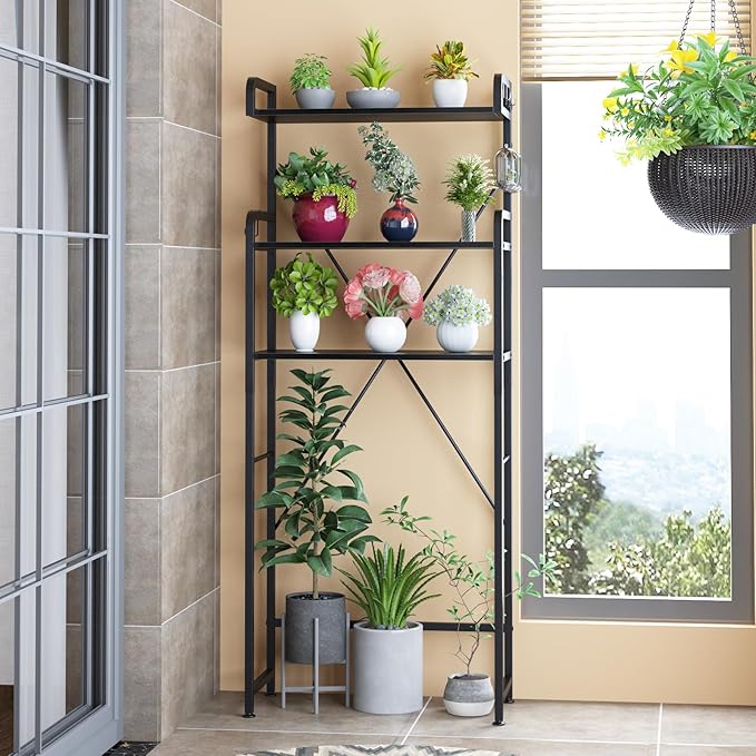 Huhote Over-The-Toilet Storage Rack with 3-Tier Shelves, Space Saver Toilet Shelf, Bathroom Storage Organizer with Hooks for Over-Toilet Storage (Black)