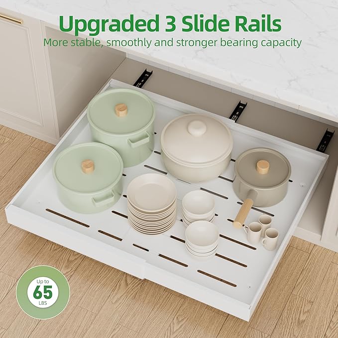 4 Pack Expandable Pull Out Cabinet Organizer, White, 21"D X 15-26"W