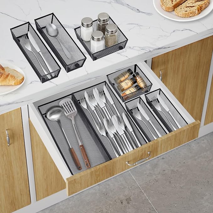 Drawer Organizer, 5 Pack Metal Mesh Silverware Tray with Interlocking Design