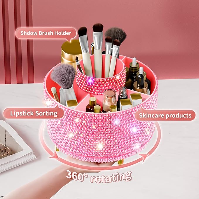Fanado Bling 360° Rotate Makeup Brush Holder Organizer, Bling dz-Pink
