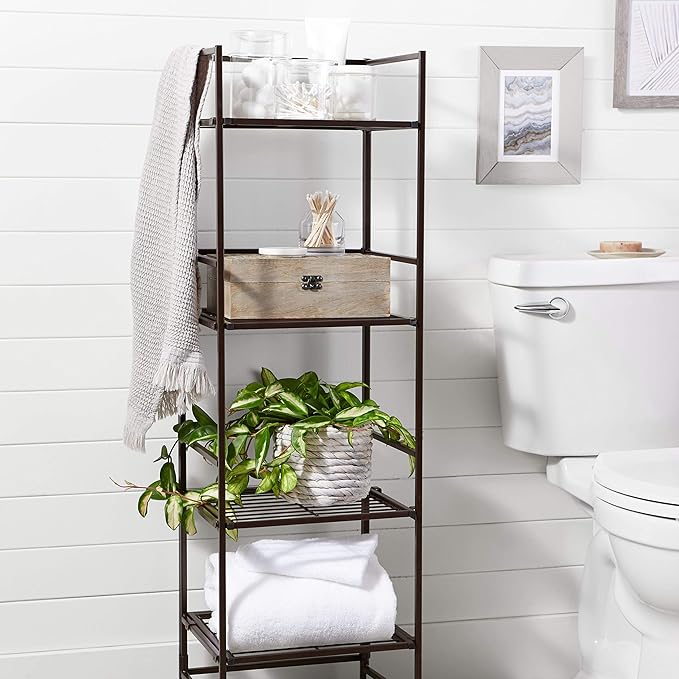 Amazon Basics 4-Tier Iron Towel Shelf Black 11.4"L x 11.8"W x 44.5"H