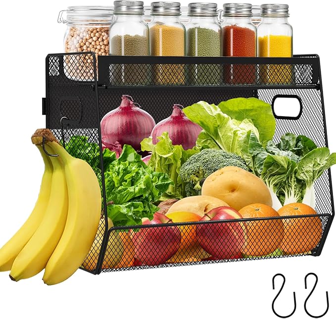 1 SET Magnetic Shelf for Fridge with Lid, Fruit Potato and Onion Storage Bins, Pantry Organizers and Storage, Large Container Magnetic Spice Rack for Refrigerator, Kitchen Counter & Cabinet