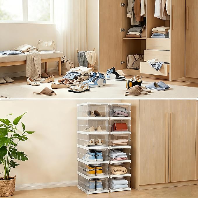 Upgrade Clear Foldable Shoe Storage Organizer