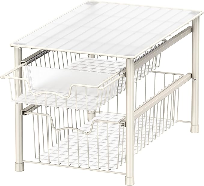 Simple Houseware Stackable Sliding Basket Organizer Drawer, White, 2-Tier