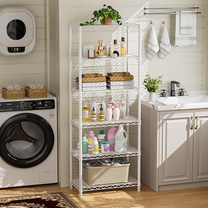 Golpart 5 tire Shelves Storage Wire Shelving Unit Metal Shelf Adjustable Organizers Storage Shelving for Bathroom Laundry Room Kitchen Pantry12”D x 22”W x 69”H White