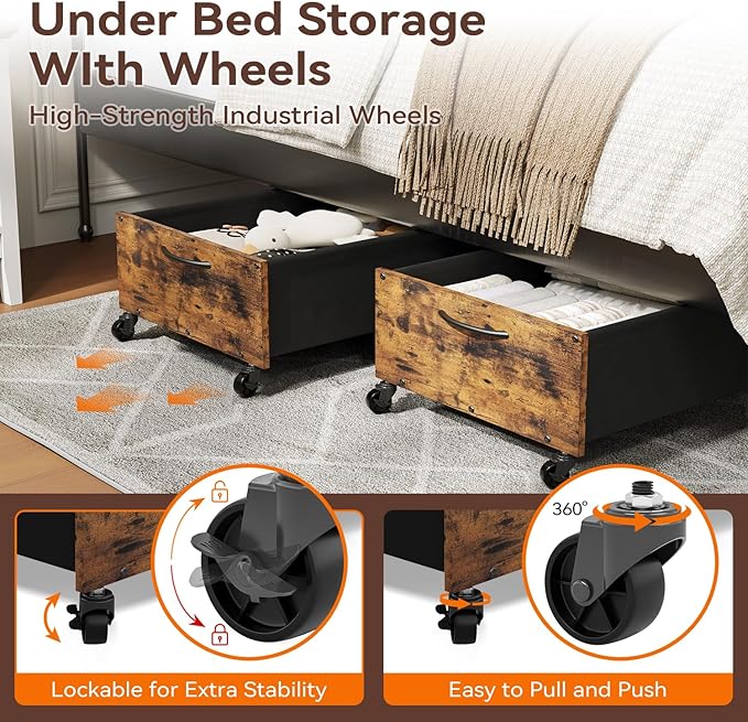 FOUCSSOMEI Under Bed Storage with Wheels, Under Bed Storage Drawers on Wheels, Metal Frame Under Bed Shoe Storage, Space-Saving for Bedroom Closet Organization