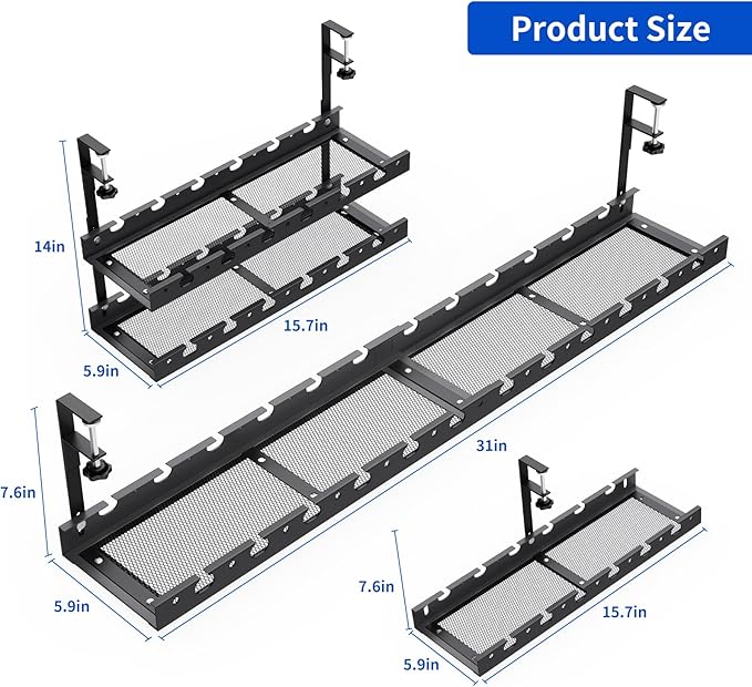 Under Desk Cable Management Raceway Clamp 2 Hole 31 Inch No Drill Cord Organizer for Standing Desk Sturdy Metal Office Desk Wire Management - No Damage to Table