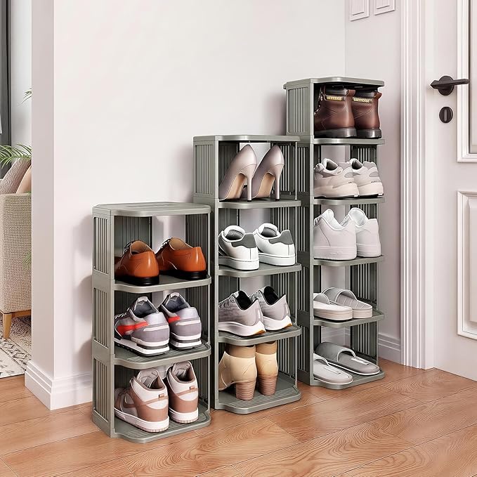 10-Tier Vertical Plastic Shoe Rack, Gray