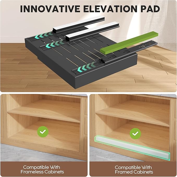 2 Pack Pull Out Cabinet Organizers 16.5" Deep With Raising Pad for Framed