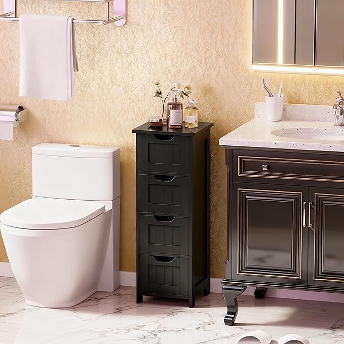 Bathroom Floor Storage Cabinet, Black