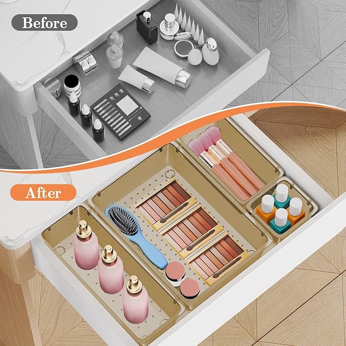 25 PCS Plastic Drawer Organizer Set, Champagne