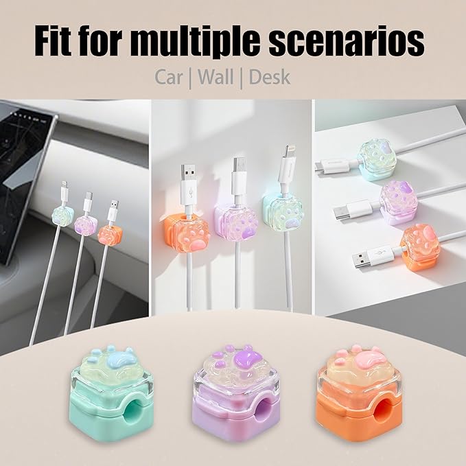 9Pack Magnetic Cable Clips for Nightstand, Adhesive Night-Glowing Cord Holder Organizer for Office Home Desk Wall Car (Star Heart Cat)