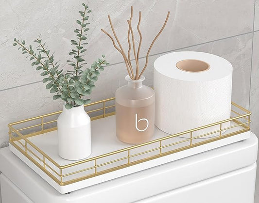 Toilet Paper Basket Organizer, Gold & White