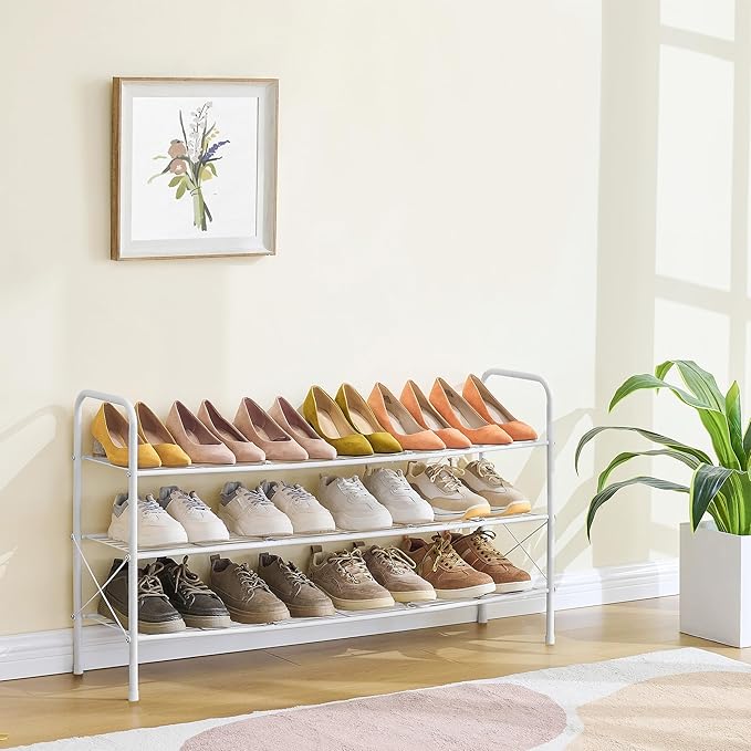 Hoctieon 3 Tier Durable Mesh Style Shoe Rack, Entryway Shoe Shelf, Shoe Rack FreeStanding, Shoe Storage Organizer, Shoe Rack for Closet, Space Save For bathroom, Hallway, Bedroom, Living Room, White