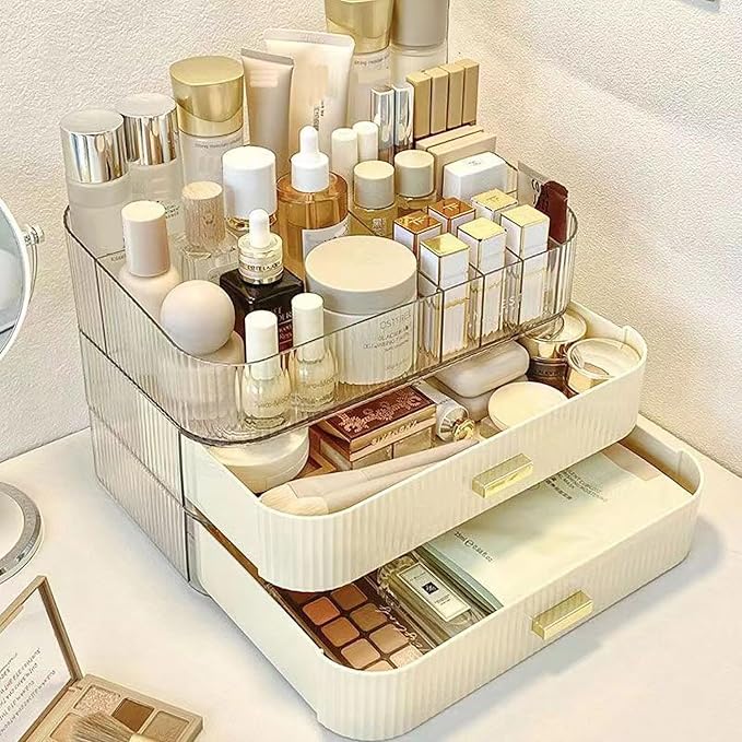 Stackable Makeup Organizer Drawers, Bathroom Vanity Organizers and Storage, Ideal for Desk and Dresser Countertops, Great for Cosmetics, Skincare