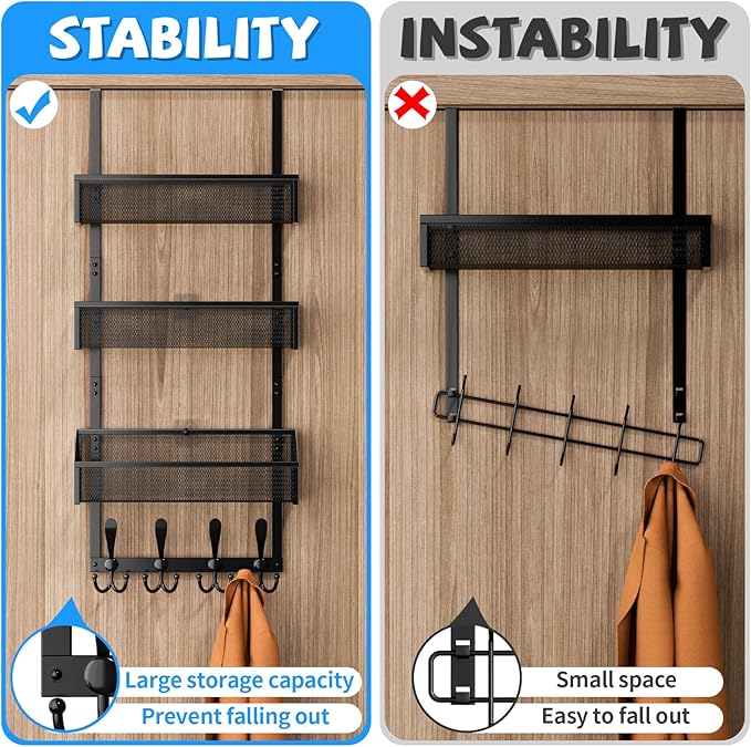 Over The Door Hooks Organizer, Black, 4-Tier