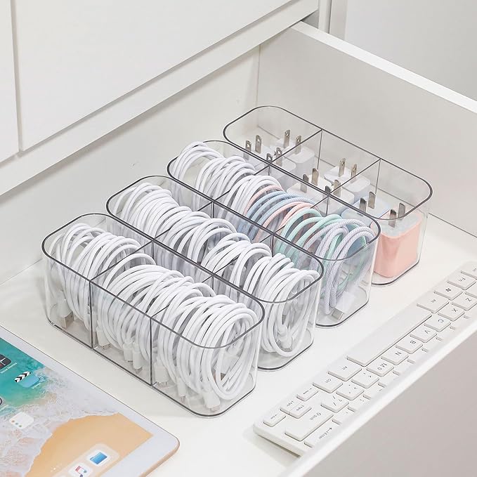 Large Cable Storage Box with Lid, Plastic Power Cords Organizer for Desk Drawer