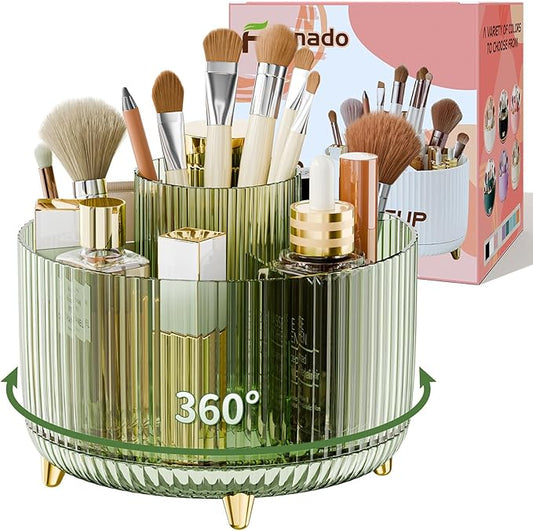 Clear Rotating Makeup Organizer Countertop for Vanity, Transparent Green