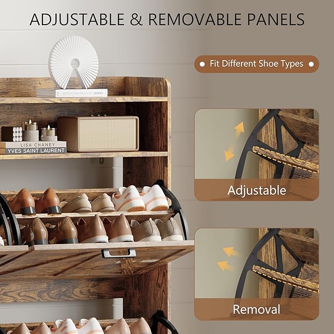 Shoe Cabinet with 4 Flip Drawers, Brown