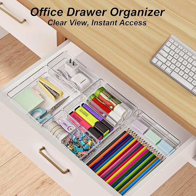 7-Piece Drawer Organizer with Non-Slip Silicone Pads