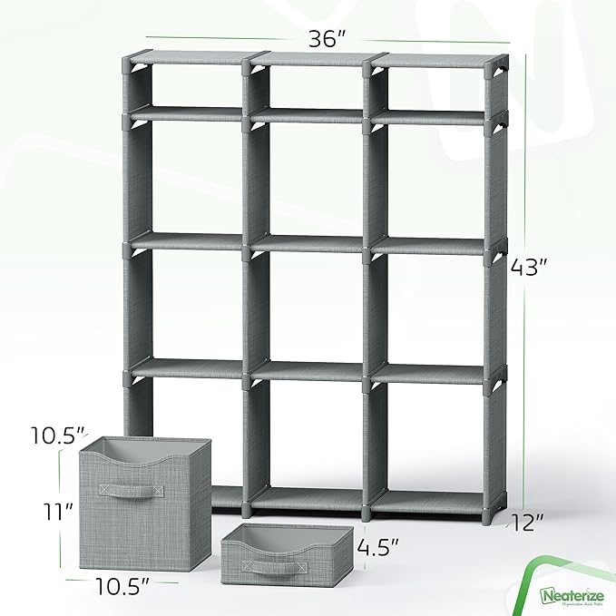 Cube Storage Organizer with Storage Bins Included - The Perfect Closet Organizers and Storage Solution. Includes 12 Storage Cubes, Great For Toy Storage, Closet Storage, Clothes Storage (Grey)