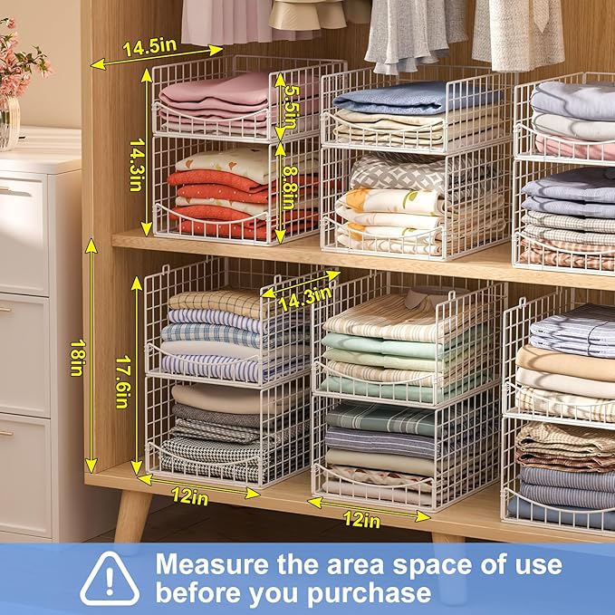 Hongtamoya 4-Tier Stackable Closet Organizers and Storage Shelves, Foldable & Mutifunctional Clothes Storage Basket Sweater Organizer Bins Container for Wardrobe Kitchen Office Bathroom, White