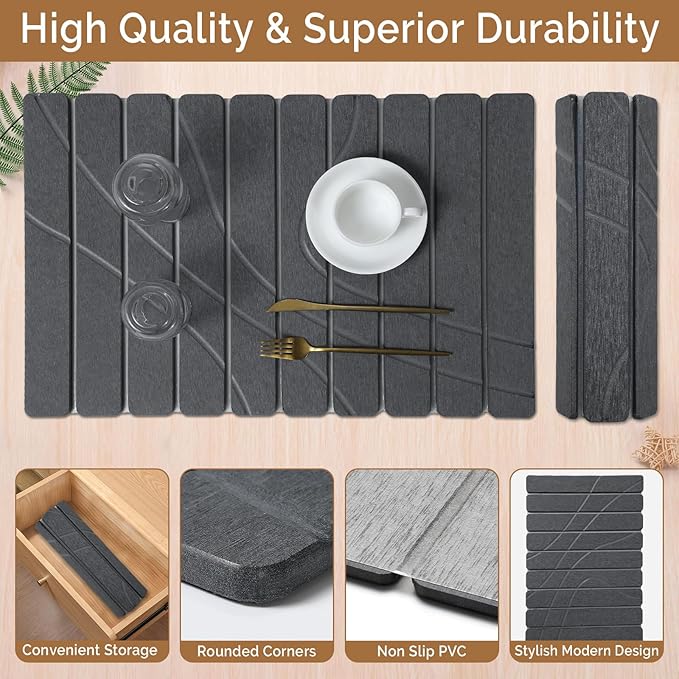 Large Stone Dish Drying Mat for Kitchen Counter, 2 PCS Quick Dry Stone Mats