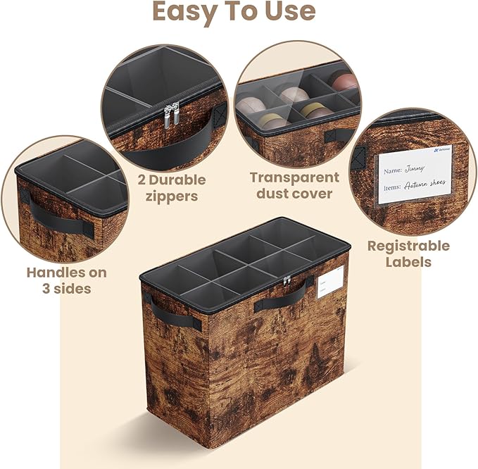 Varhomax Shoe Organizer Box for Closet, Small Fabric Shoe Storage Bin with Adjustable Dividers & Clear Cover, Saving Space Sneakers & Sandals Containers for Entryway, Cubby