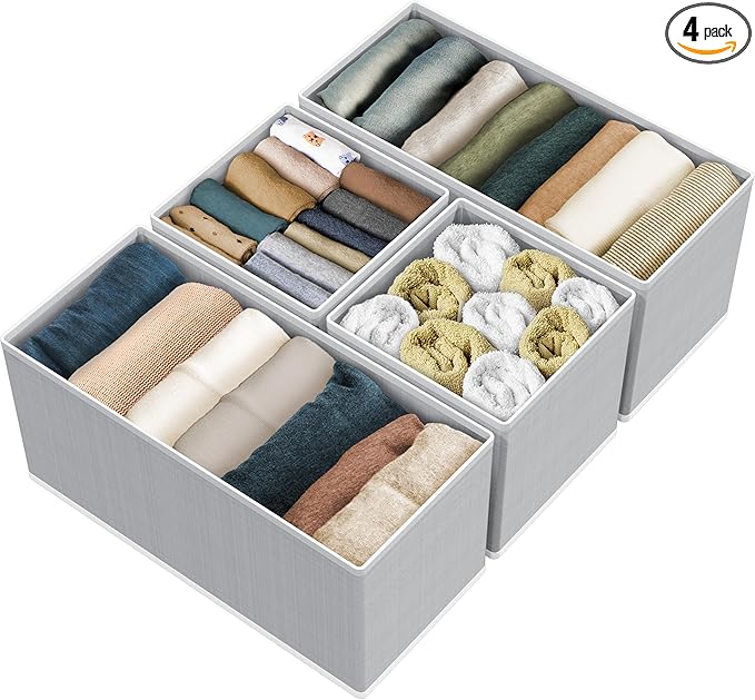 Simple Houseware Underwear Drawer Organizer for Sock/Bra/Undergarment/Panty/Onesie, Collapsible, Set of 4, Gray