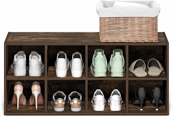 Furinno FANO Shoe Rack, 8-Cube Shoe Organizer, Amber Pine