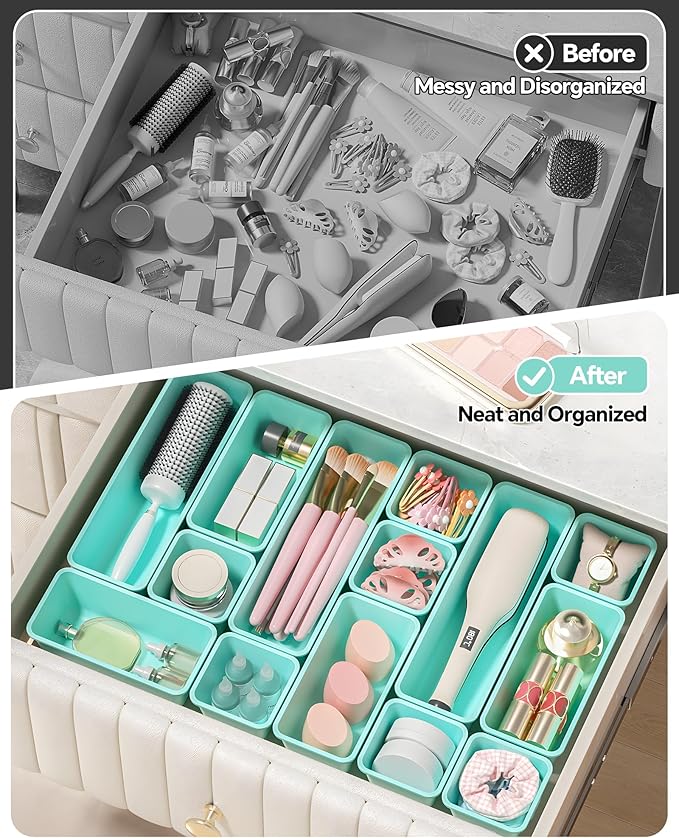 13 Pack Plastic Drawer Organizers Set, Blue