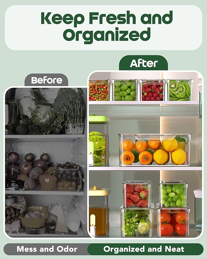 11 Pack Refrigerator Organizers and Storage, Stackable Fridge Organizer Bins