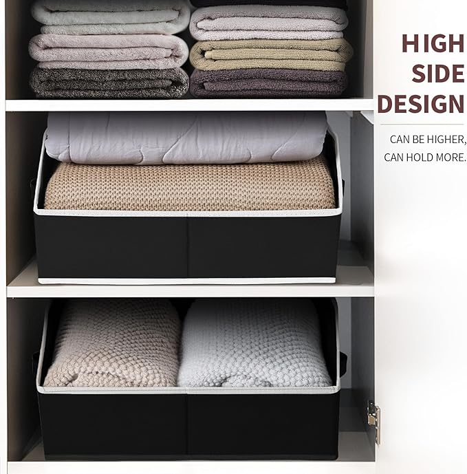 Homsorout Closet Baskets for Shelves Trapezoid - Decorative Storage Baskets with Handle, Closet Bins for Organization, Shelf Storage Bins for Clothes, Books, Home, Office, 8 Pack, Black